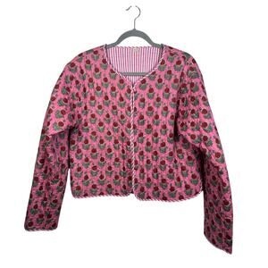 Indian Revisable Cotton Quilted Jacket Size Xl Cropped Pink Kantha